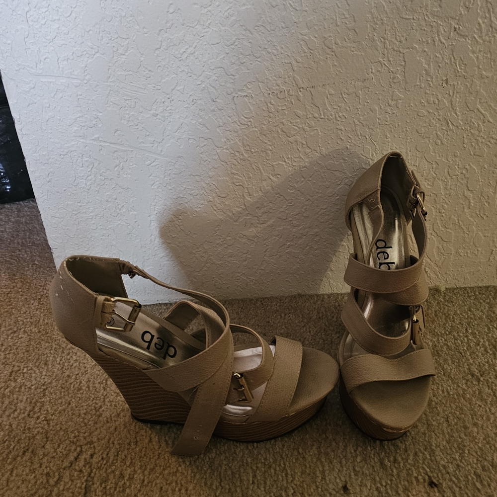 Deb Beige Strappy Wedge Heels